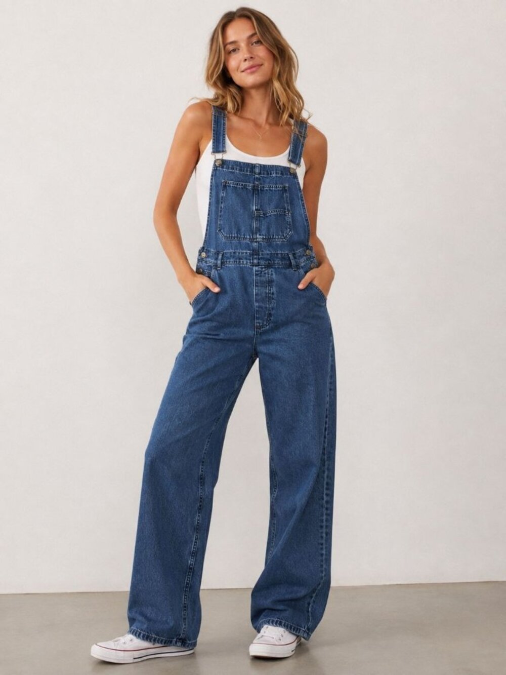 Free People We The Free Ziggy Denim Overalls Women’s Large Medium Wash Cotton